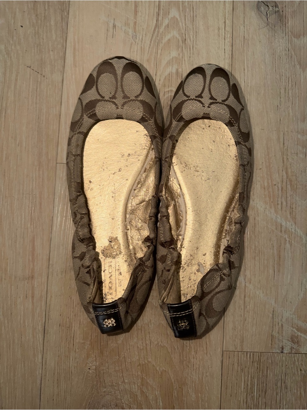 Coach Signature Canvas Brown Slip-On Ballet Flats